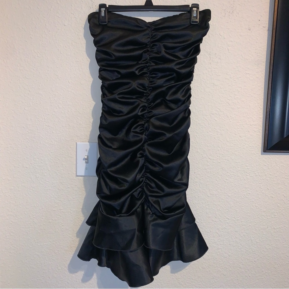 Jessica McClintock Black Satin Strapless Formal Dress